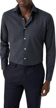Eton Contemporary Fit Houndstooth Flannel Dress Shirt in Dark Blue at Nordstrom Rack, Size 14.5
