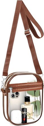 Generic Clear Crystal Crossbody Bag for Women, Transparent Stadium Approved Bag Purse Wallet with Front Pockets for Sports Concerts Festival (S Coffee Brown)