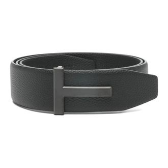 Tom Ford Belts, male, Black, Size: 110 CM Grain Leather T Icon Belt