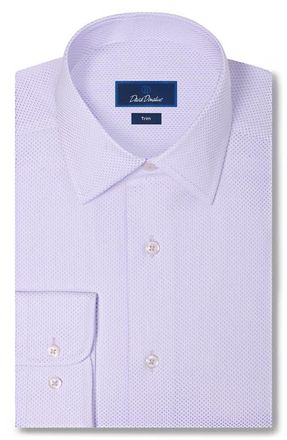 David Donahue Trim Fit Light Purple Dobby Dot Cotton Dress Shirt in Lilac at Nordstrom, Size 16.5
