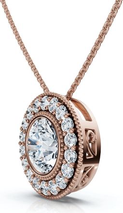 Pompeii3 1Ct Beverly Diamond Halo Bezel Pendant 14k Gold 18 Necklace Lab Grown