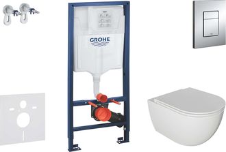 GROHE Rapid Sl - Conjunto De M&oacute;dulo De Instalaci&oacute;n Empotrada, Inodoro Oudee Y Asiento Con Cierre Suave, Bot&oacute;n Skate Cosmopolitan, Cromo Sani11ba1104