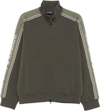 Emporio Armani Hoodies & sweatvesten, Heren, Groen, S, Katoen, ASV Double-Jersey Sweatshirt met volledige ritssluiting en logostreep