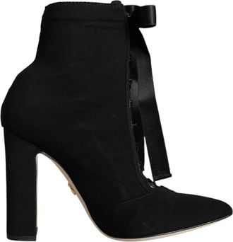Dolce & Gabbana Zwarte Su&egrave;de Veterschoenen Enkellaarsjes - Dames - Laarzen met Hak - Zwart - 35 1/2 EU - Su&egrave;de - Schoenen