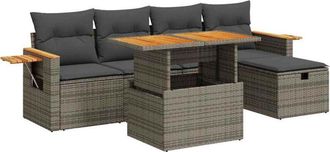 vidaXL Set De Muebles De Jard&iacute;n 6 Pzas Y Cojines Rat&aacute;n Sint&eacute;tico Gris Vidaxl