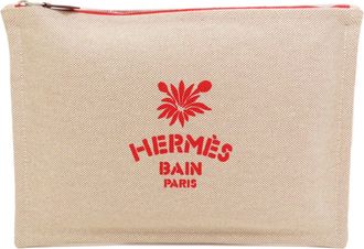 Herm&egrave;s Beige Red Color Toile H Pouch (Pre-Owned)