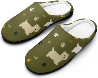 Generic Abstract West Highland Terrier Dog Mens Slippers House Slipper Anti-skid Sole Indoor Shoes Outdoor Comfort Cotton