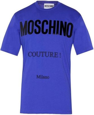 Moschino Heren Couture Glanzend Logo T-Shirt (Blauw)