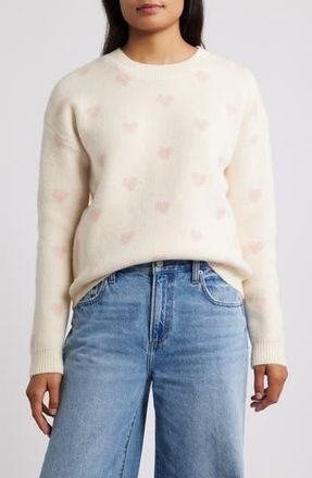Bobeau Hearts Jacquard Sweater in Ivory/Pink at Nordstrom Rack, Size X-Large