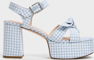 Charles & Keith Anika Gingham Knot-Bow Platform Sandals
