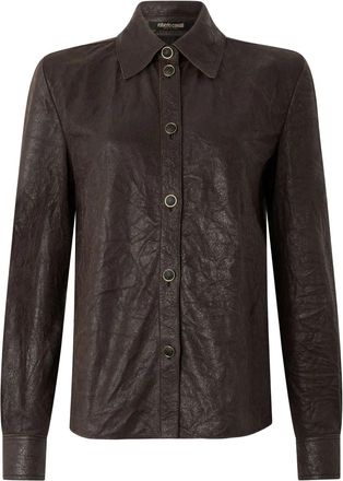 Roberto Cavalli Leren shirtjack - Bruin