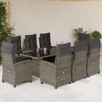 vidaXL Set Comedor Jard&iacute;n 9 Pzas Y Cojines Rat&aacute;n Sint&eacute;tico Gris Vidaxl