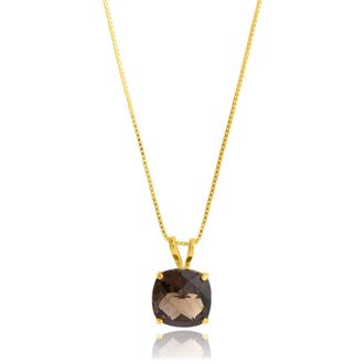MAX + STONE 14k Yellow Gold 8mm Cushion Cut Gemstone Pendant Necklaces with 18 inch Box Chain