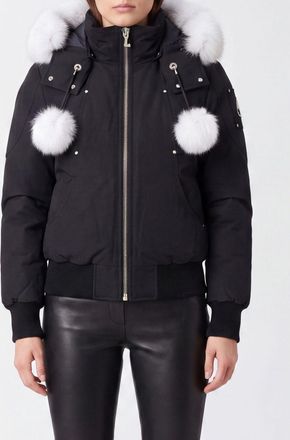 Moose Knuckles Bomber in nylon riciclato con cappuccio in shearling
