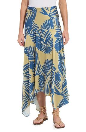 Lyss&eacute; Catriona Leaf Print Handkerchief Hem Hammered Satin Skirt in Sicilian Palm at Nordstrom, Size X-Small