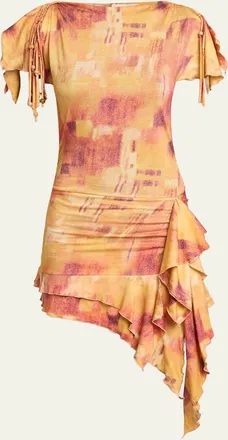 Isabel Marant Janick Asymmetric Ruffle Jersey Mini Dress