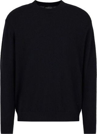 Emporio Armani Rondgebreide kleding - Heren - Ronde hals truien - Blauw - 2XL - Wol - Truien & Vesten
