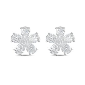 Diana M. Jewels 14kt White gold 6.00cts lab grown Pear shaped diamond flower cluster stud earrings