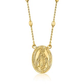 Ross-Simons Italian 18kt Gold Over Sterling Miraculous Medal Beaded Station Necklace