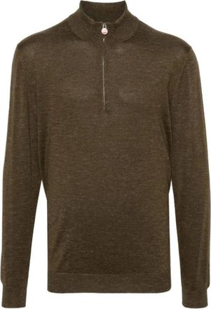 Kiton Groene M&eacute;lange Jumper met Hoge Hals - Heren - Coltruien - Groen - L - Linnen - Truien & Vesten