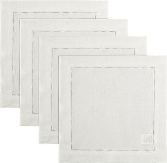 Solino Home Linen Square Placemats Set of 4, 14 x 14 Inch for Dining Table, Holiday and Everyday Table Decor - Classic Hemstitch in Ivory at