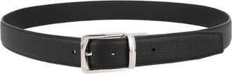 Ermenegildo Zegna Textured Black Calf Leather Silver Buckle Belt