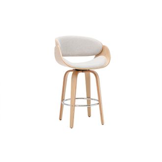 Miliboo Taburete De Bar Giratorio De Tejido Efecto Terciopelo Texturizado Beige Y Madera Clara H69 Cm Bent