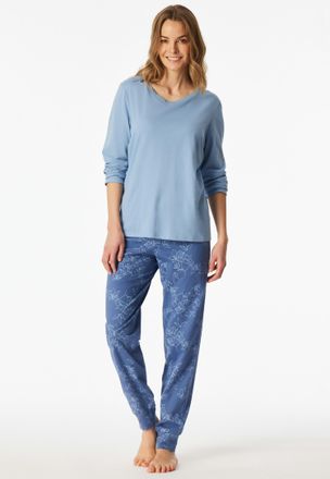 Schiesser Schlafanzug UNCOVER BY SCHIESSER Uncover Nightwear, Damen, Gr. 38, 805, blau, Single Jersey, Obermaterial: 100% Baumwolle, bequem lang, Rundhals, Home