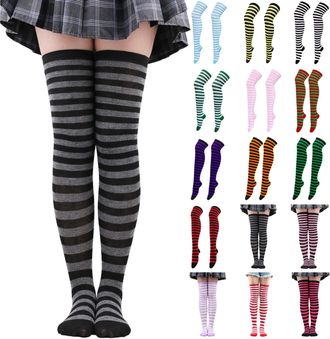 Generic Ladies Girls Stripe Stripy Striped Over The Knee Thigh High Long Socks Women Thigh High Socks for Halloween Cosplay Goth Christmas Party