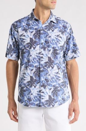 Tommy Bahama Coastal Ease Frond Drift IslandZone Short Sleeve Button-Up Shirt in Regal Blue at Nordstrom, Size Xxx-Large