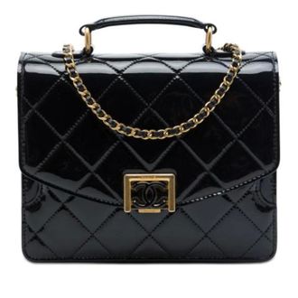Chanel Pre-owned Quilted Patent Satchel - Dames - Pre-owned - Zwart - Maat: ONE Size Leer