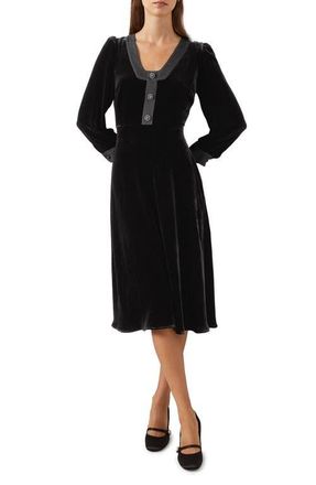 L.k. Bennett Cordelia Long Sleeve Velvet Dress in Black at Nordstrom, Size 14 Us