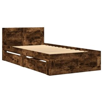 Berkfield Home Durable Bed Frame with Headboard Frame Smoked Oak 75x190 cm Small in Brown | Size: Small Single