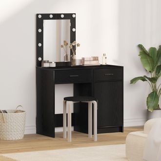 Berkfield Home 2 Piece Dressing Table Set with LED Black Engineered Wood