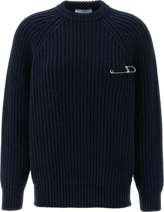 Prada Blue Virgin Wool Womens Cardigan