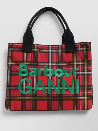 Barbour ganni waxed cotton tartan tote bag