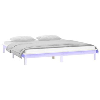 Berkfield Home LED Bed Frame White 135x190 cm Double Solid Wood