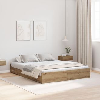 Berkfield Home Storage Bed Frame with Drawer with Headboard with Storage Artisan oak 160 x 200 cm in Brown