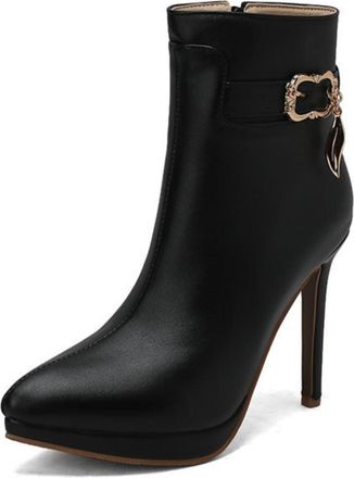 Generic Womens boots with pointed toe and stiletto heel - platform and metal buckle for evening occasions,Black,7.5 UK