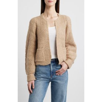 Wit & Wisdom Blouson Sleeve Cable Knit Crop Cardigan in Oatmeal at Nordstrom, Size X-Large