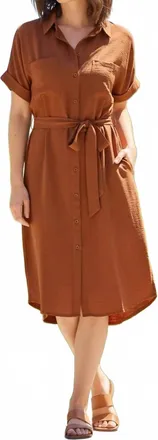 She + Sky Womens Drop Shoulder Button Up Woven Shirt Dress In Brown