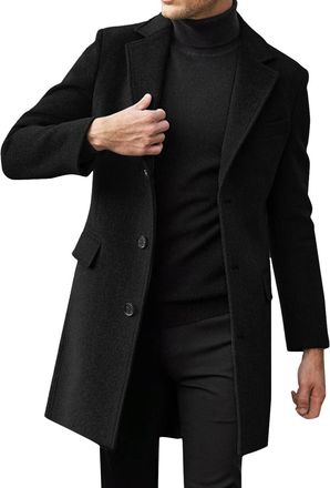 Generic Mens Long Slim Fit Mens Coat Winter Black Business Coat Wool Jacket Mens Trench Jacket