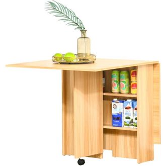 HOMCOM Foldable Dining Table with Storage Shelves for Kitchen, Dining Room