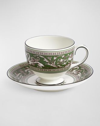 Wedgwood Florentine Verde Teacup & Saucer, 6.1 oz