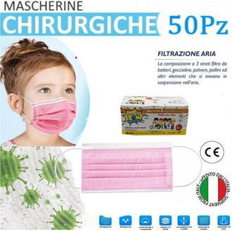 Trade Shop Trade Shop - Mascherine Chirurgiche Per Bambine Monouso In Tnt 3 Strati Protettivi Viso 50pz