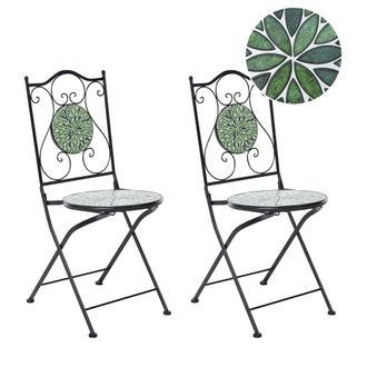 Beliani Conjunto 2 Sillas De Jard&iacute;n De Metal Estilo Hierro Forjado Plegables Con Azulejos De Mosaico Cer&aacute;mico Negro Civate