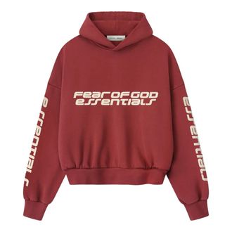 Fear of God Hoodies, male, Red, Size: XL Heavy Fleece Cropped Relaxed Sweatshirt