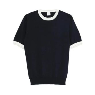 Eleventy Round-neck Knitwear, male, Blue, Size: 2XL Ribbed Trim T-shirt