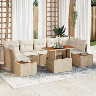 vidaXL Conjunto De Comedor De Jard&iacute;n Con Coj&iacute;n 8 Pcs Beige Y Crema Vidaxl