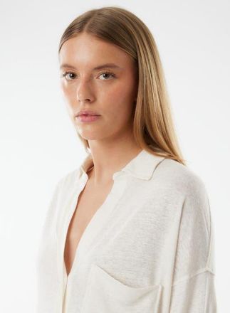 Majestic Filatures Stretch Linen Relaxed One Pocket Shirt in Cream at Nordstrom, Size 2